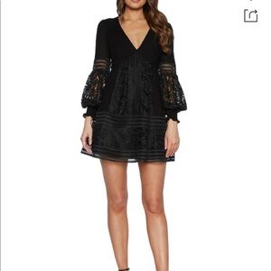 Black long sleeved lace mini dress - Bardot